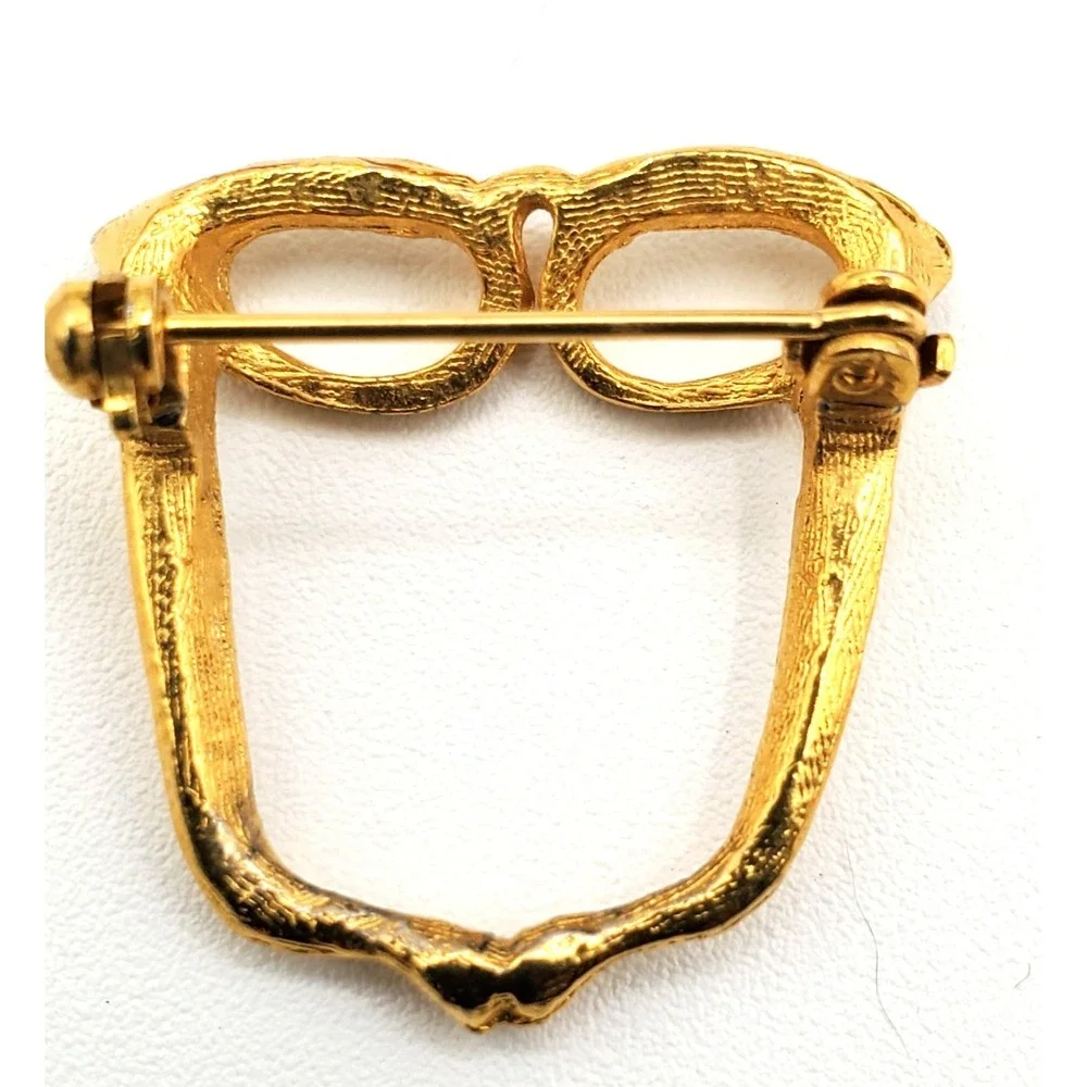 Vintage Eye Glasses w Faux Pearls Granny Brooch Pin Gold Tone